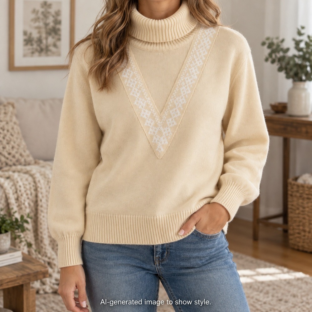Vintage Liz Claiborne Lambswool Blend Turtleneck Sweater Cream/Peach Women's M